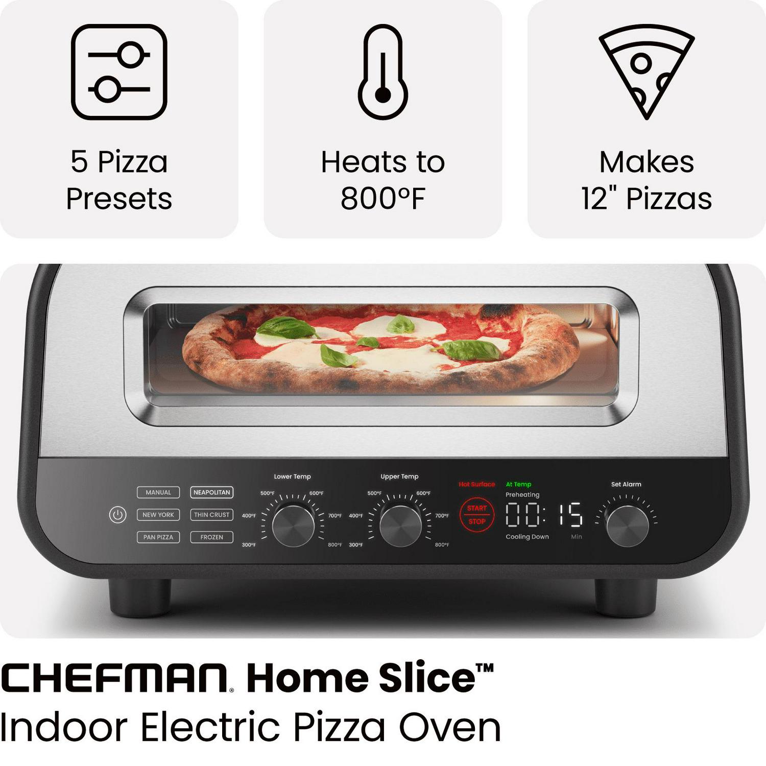 Chefman High Heat Indoor Electric Pizza Oven - Makes 12 Inch Pizzas, 800°F Max Temp - Stainless Steel - Image 3