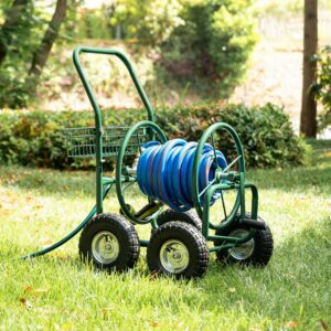 Glitzhome 34.45" H Garden Rolling Yard Cart with Hose Reel Steel