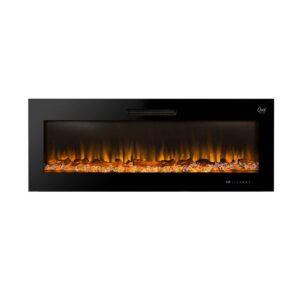 Glitzhome 50" x 19" Recessed Wall Mounted Electric Fireplace Glass Surface with Remote Contrl and 9 Color Flames