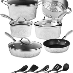 Granitestone 15 Piece Pots and Pans Set Nonstick Cookware Set, Pot and Pan Set, Kitchen Cookware Sets, Induction Cookware Set, Frying Pan Set, Pot Set Induction Cookware, Dishwasher Safe, Cream White