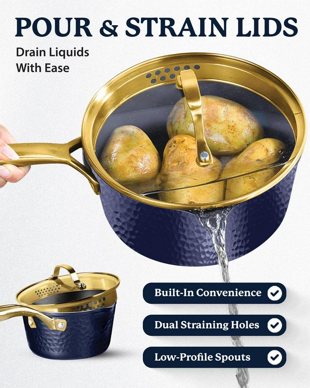 Granitestone Charleston Pots and Pans Set Hammered Nonstick Cookware Set 15Pcs - Image 3