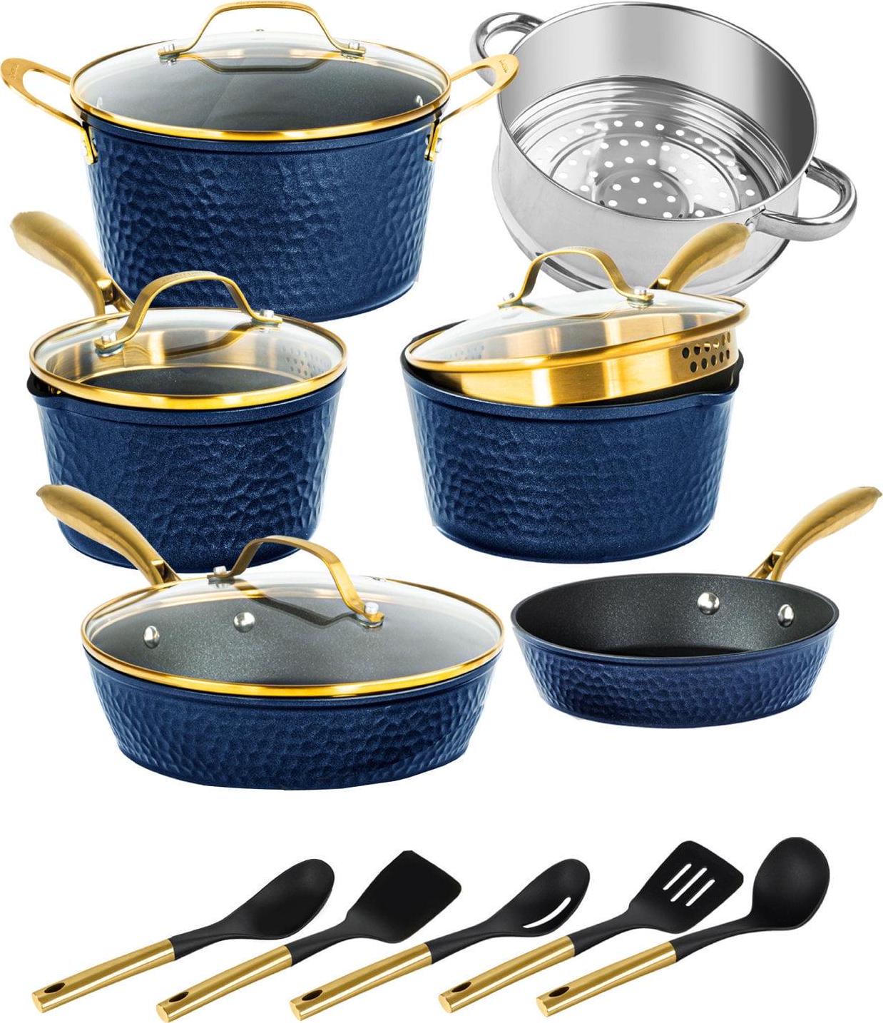 Granitestone Charleston Pots and Pans Set Hammered Nonstick Cookware Set 15Pcs