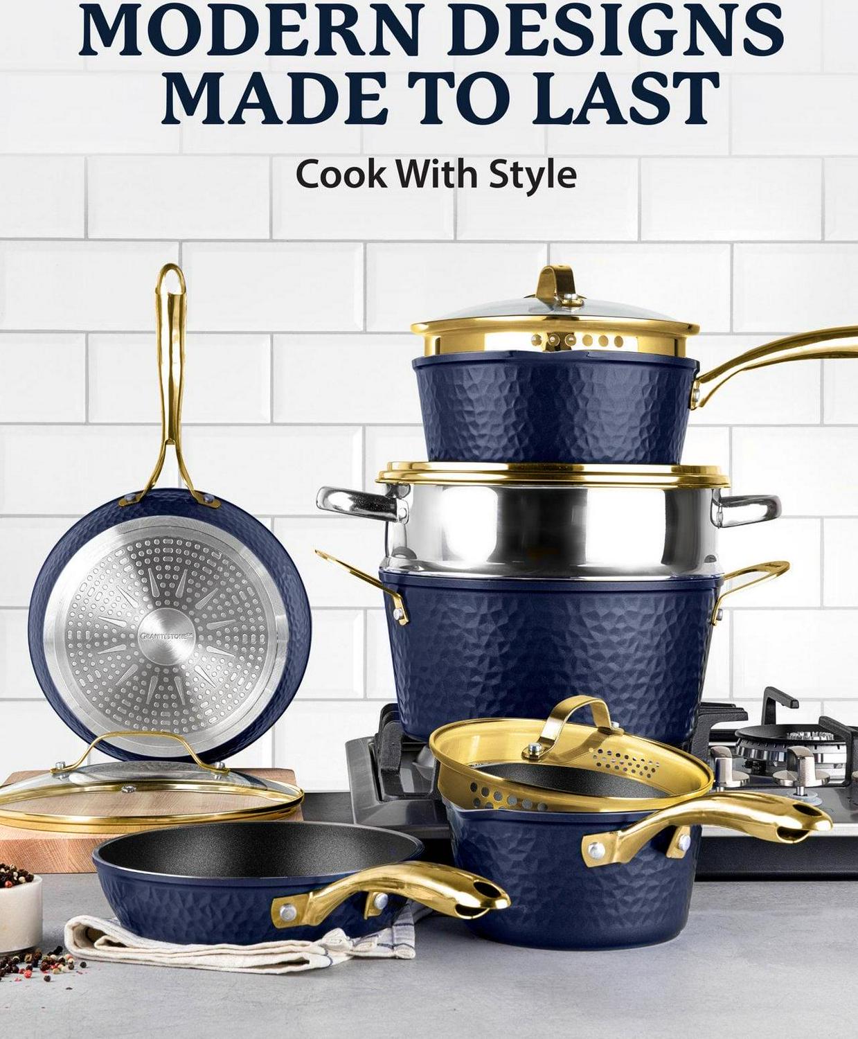 Granitestone Charleston Pots and Pans Set Hammered Nonstick Cookware Set 15Pcs - Image 6