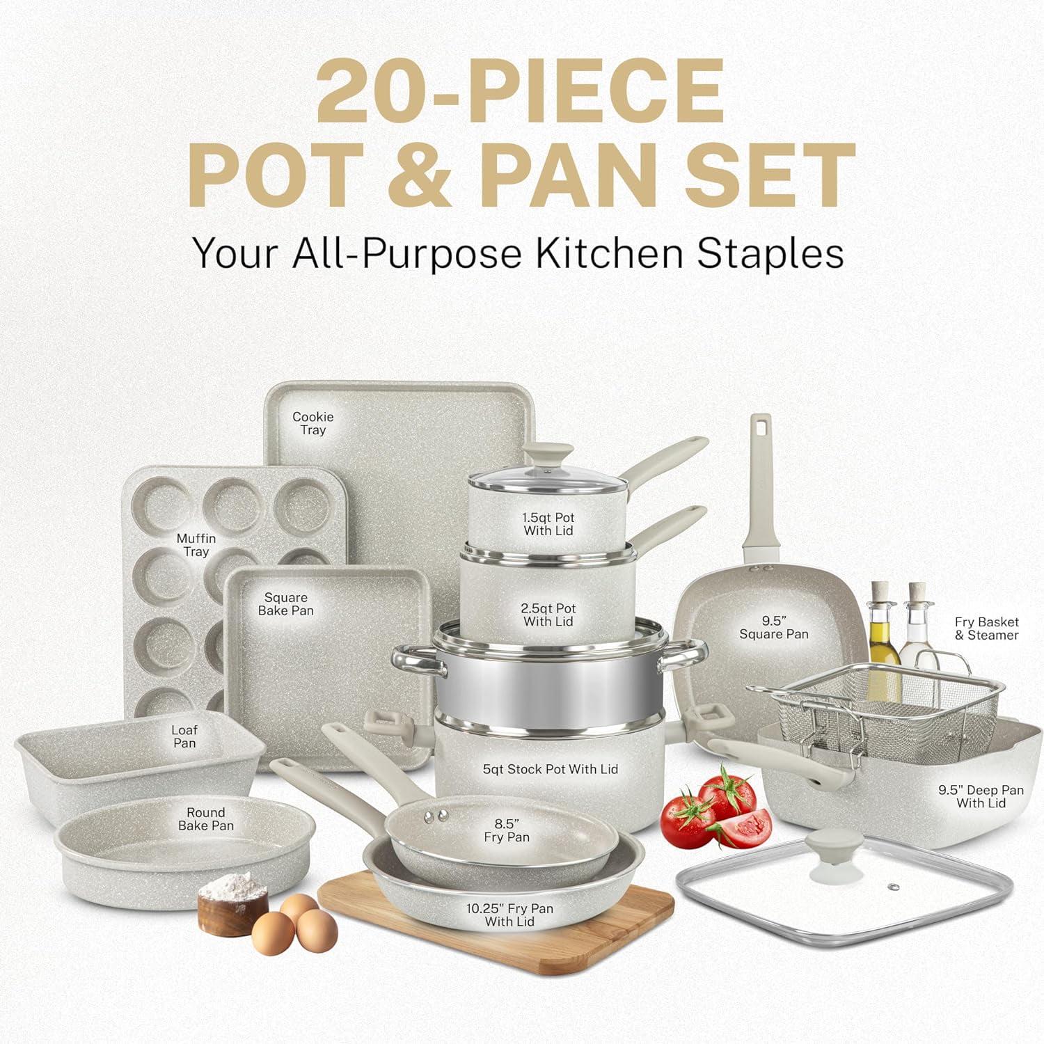 GraniteStone 20 Piece Non Stick Diamond Coated Kitchen Cookware Sets - Image 2