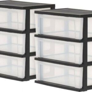 IRIS 3-Drawer Wide Plastic Storage Drawer, Black, Set of 2