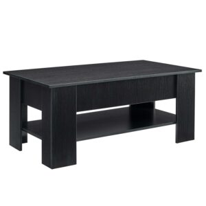 Lifestyle Solutions Cairo Lift-Top Rectangle Coffee Table with Storage, Black Wood