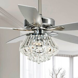 Parrot Uncle Modern Chrome 52-inch Crystal Chandelier Ceiling Fan with Remote 40 Chrome Chrome Painted
