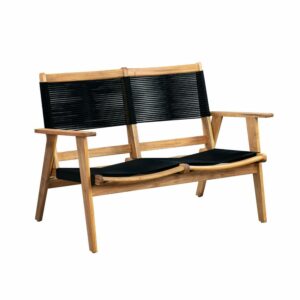 Balkene Home Kingsmen Loveseat Bench Mid Century Modern Wooden Bench Indoors & Outdoors Solid Wood Construction Warm Teak Tones