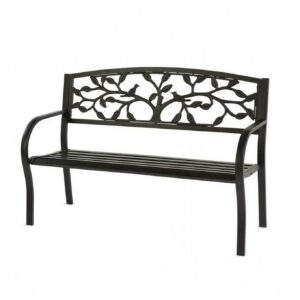 Plow & Hearth Tree of Life Metal Garden Bench, in Black