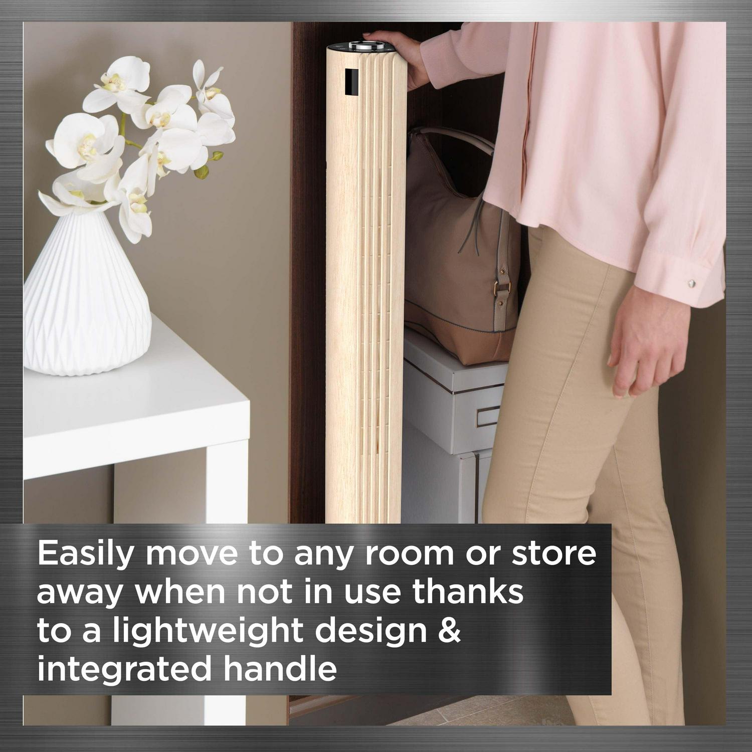 Rowenta Urban Cool Silent Tower Fan with Remote, Oscillating, 3 Speeds, Black & Wood, VU6770 - Image 6