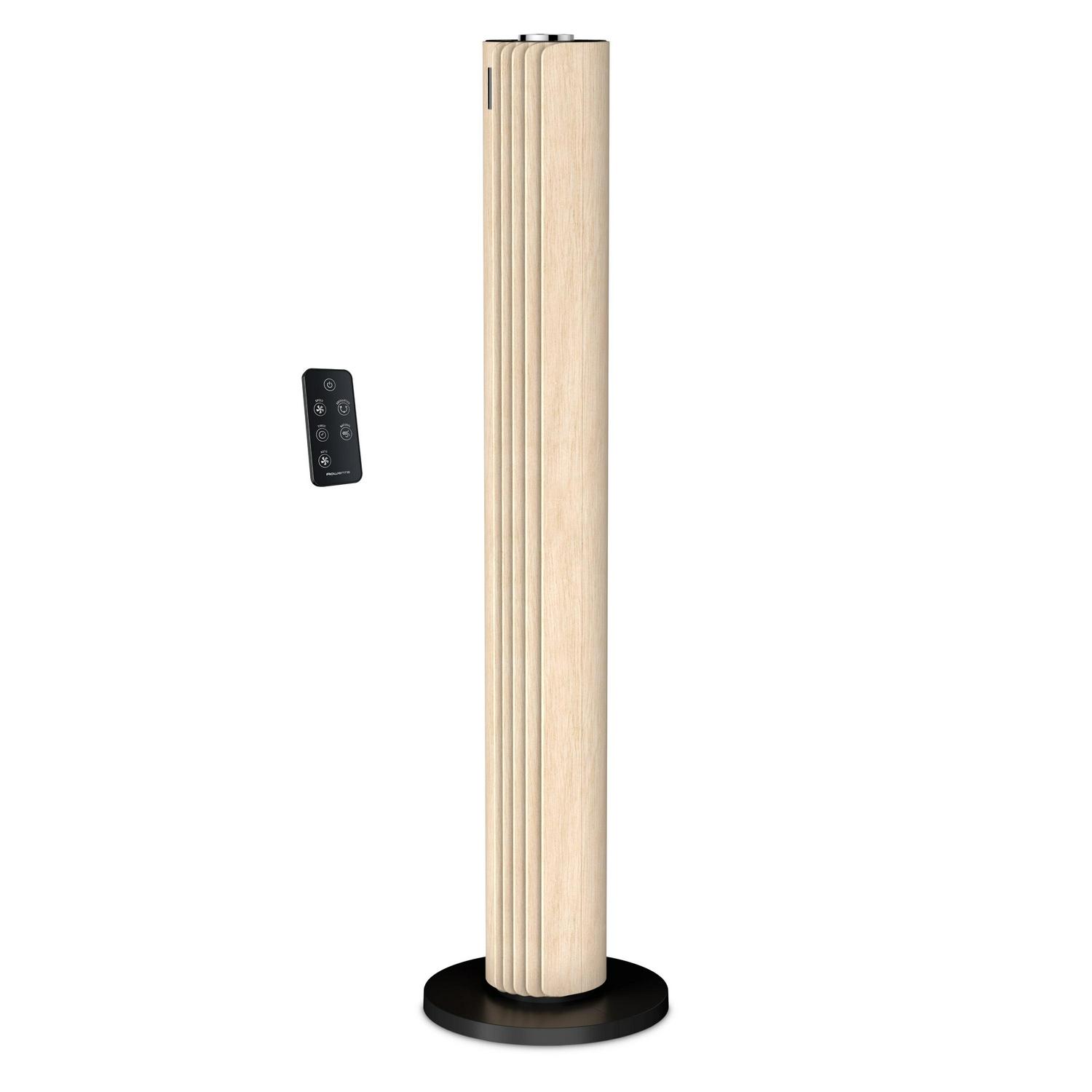 Rowenta Urban Cool Silent Tower Fan with Remote, Oscillating, 3 Speeds, Black & Wood, VU6770