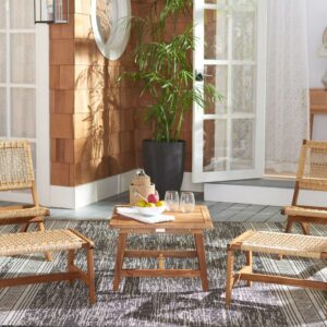 SAFAVIEH Casella Outdoor Patio 5 Piece Conversation Set, Natural/Light Brown