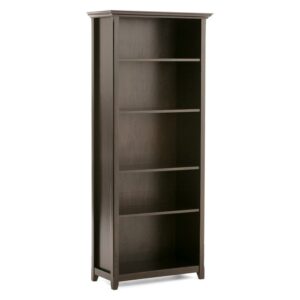 Simpli Home Amherst 30 inch Wide Solid Wood Transitional 5 Shelf Bookcase in Hickory Brown