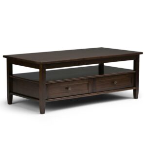 Warm Shaker Solid Wood 48 inch Wide Transitional Coffee Table in Tobacco Brown