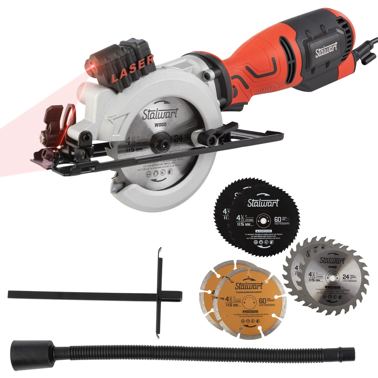 Stalwart 5.8 Amp 4-1/2 Inch Mini Circular Saw with 6 Blades and Laser Guide