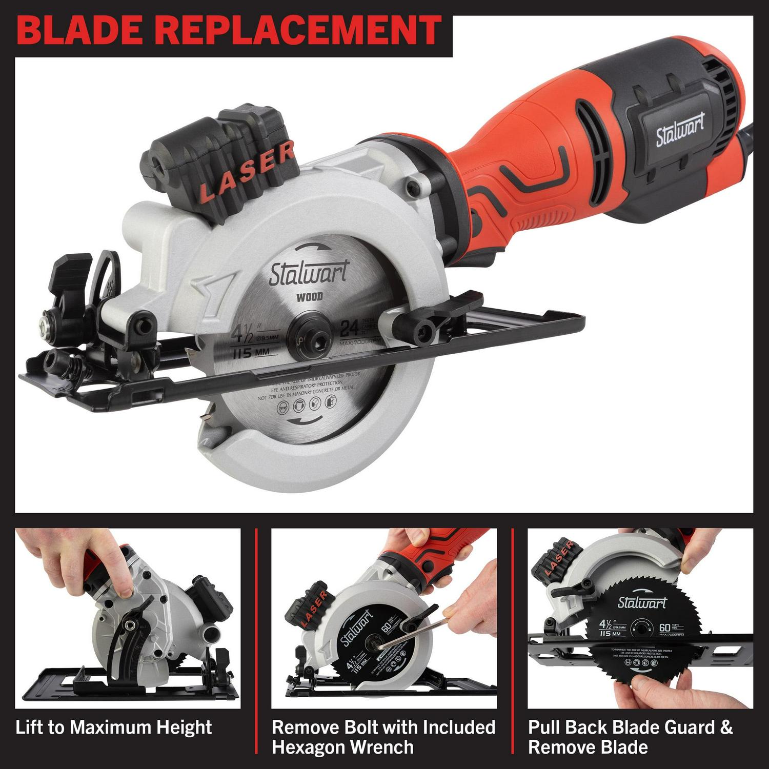Stalwart 5.8 Amp 4-1/2 Inch Mini Circular Saw with 6 Blades and Laser Guide - Image 8
