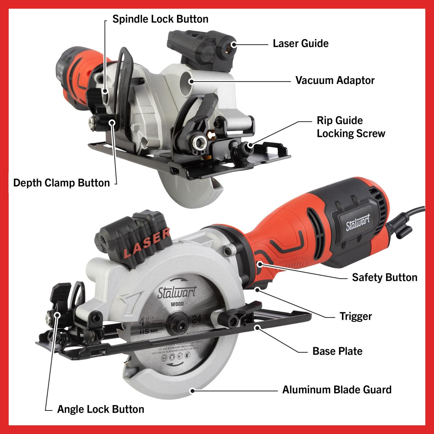 Stalwart 5.8 Amp 4-1/2 Inch Mini Circular Saw with 6 Blades and Laser Guide - Image 9