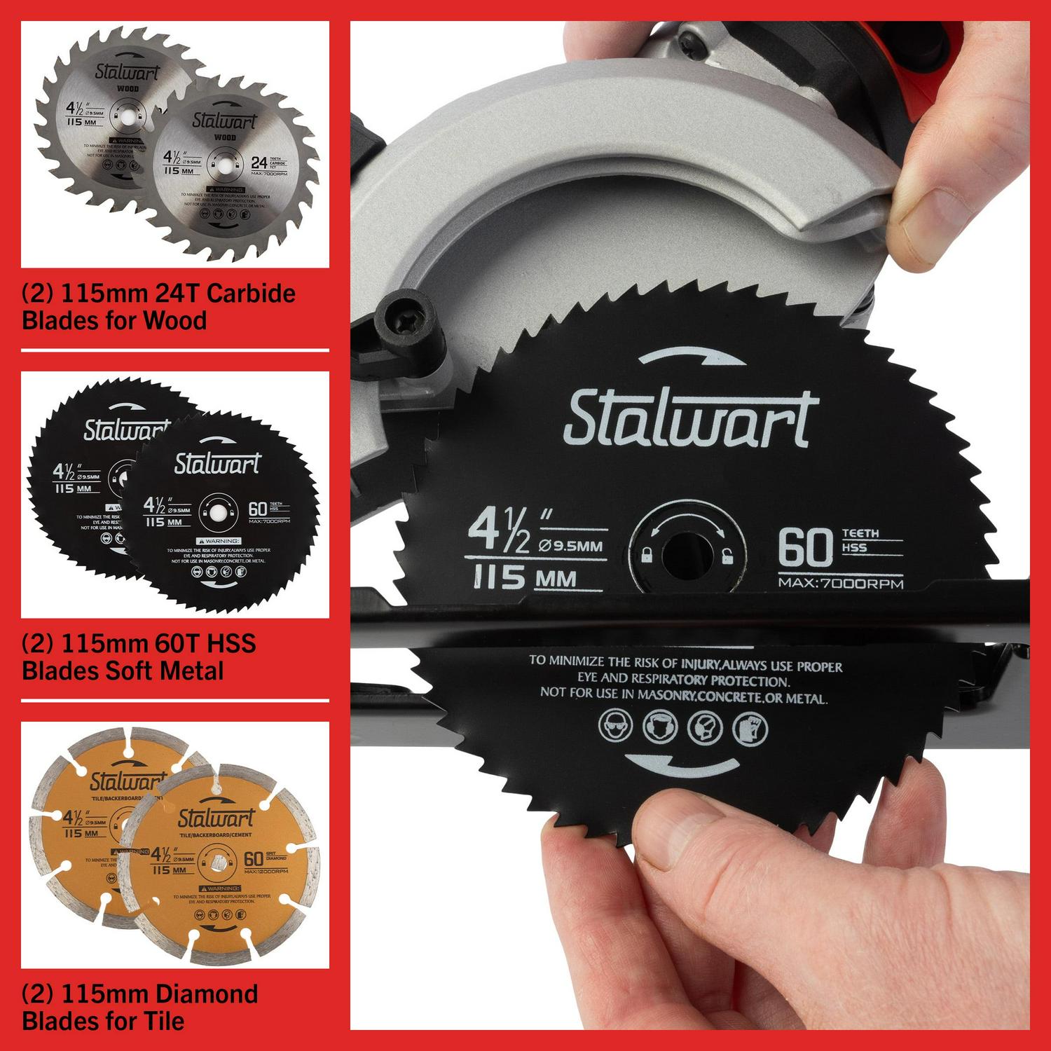 Stalwart 5.8 Amp 4-1/2 Inch Mini Circular Saw with 6 Blades and Laser Guide - Image 7