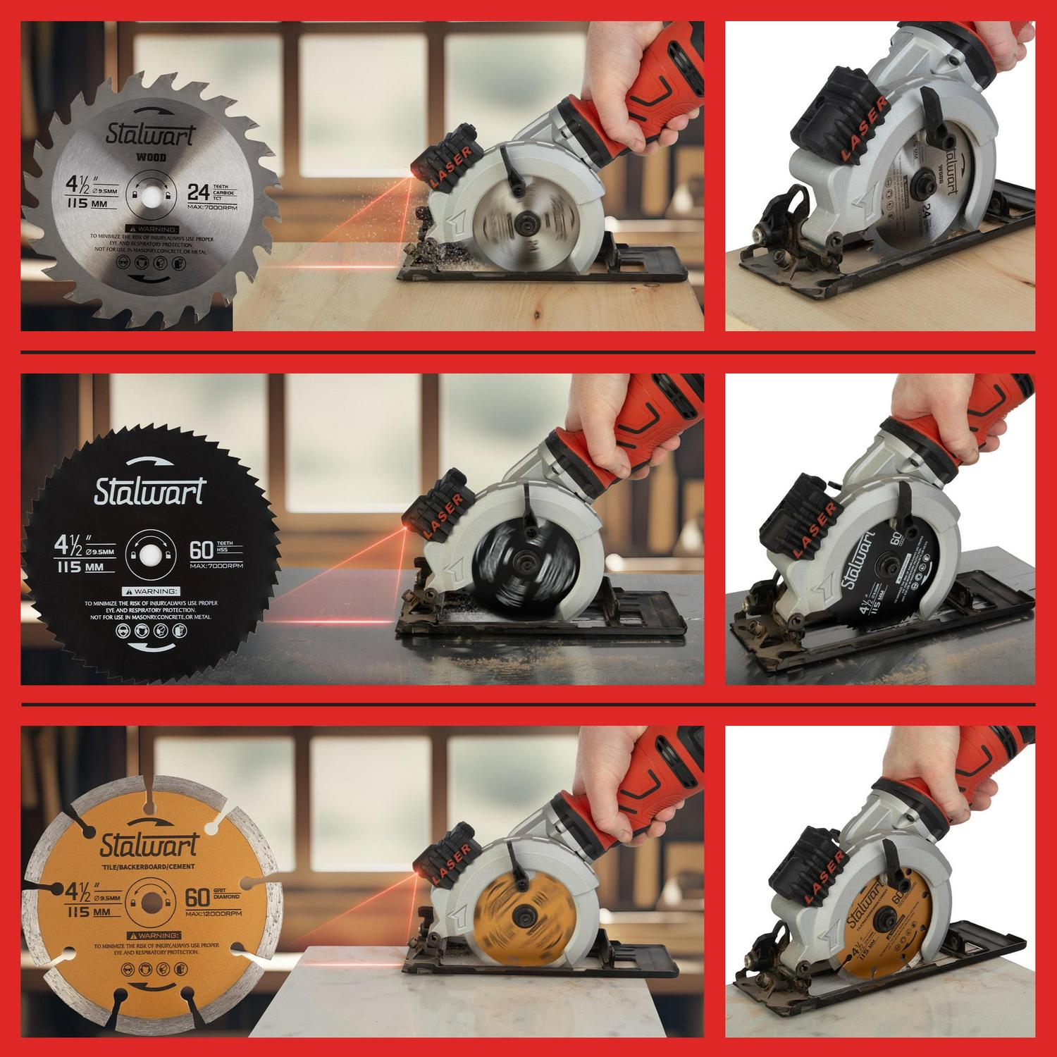 Stalwart 5.8 Amp 4-1/2 Inch Mini Circular Saw with 6 Blades and Laser Guide - Image 10