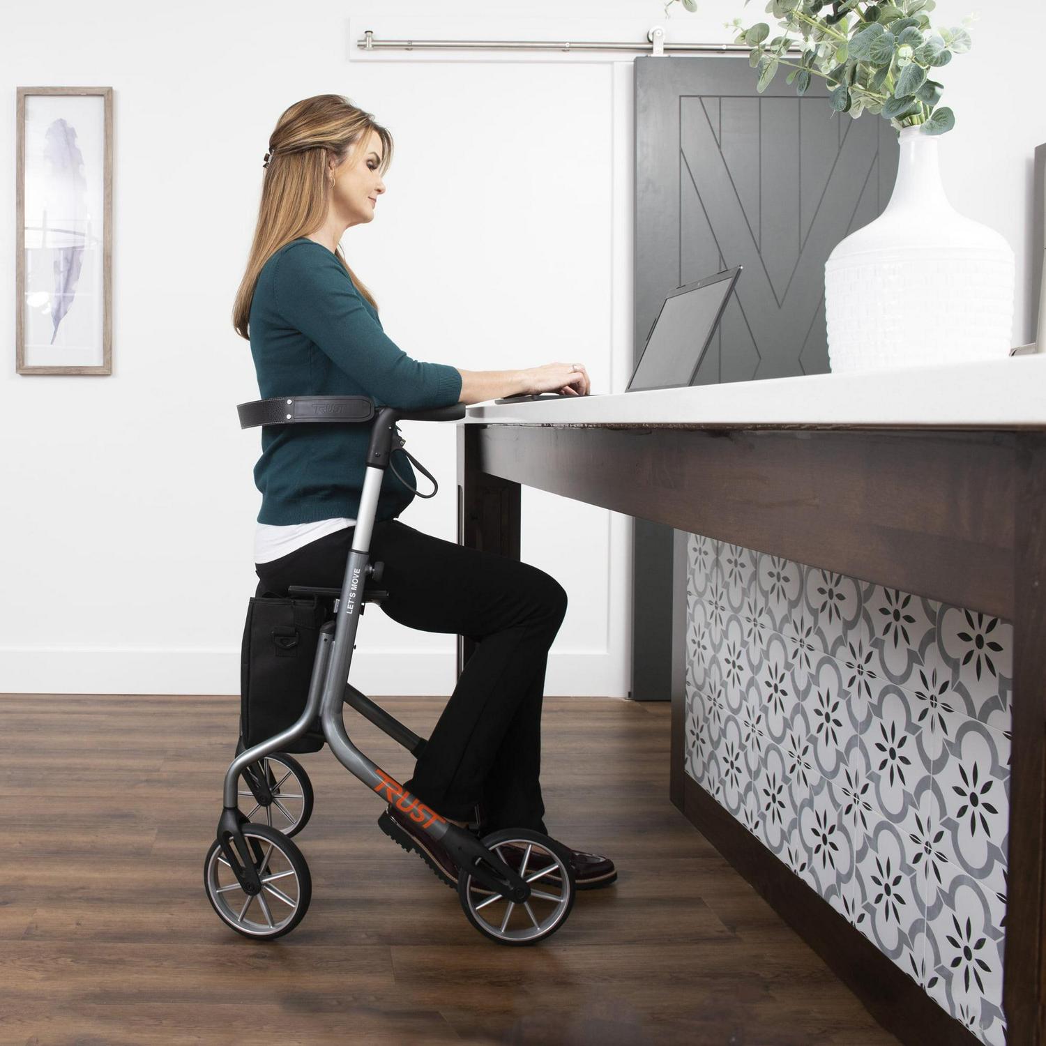 Stander Let's Move Rollator, Lightweight Four Wheel Walker with Seat, Gray - Image 5