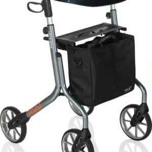 Stander Let's Move Rollator, Lightweight Four Wheel Walker with Seat, Gray