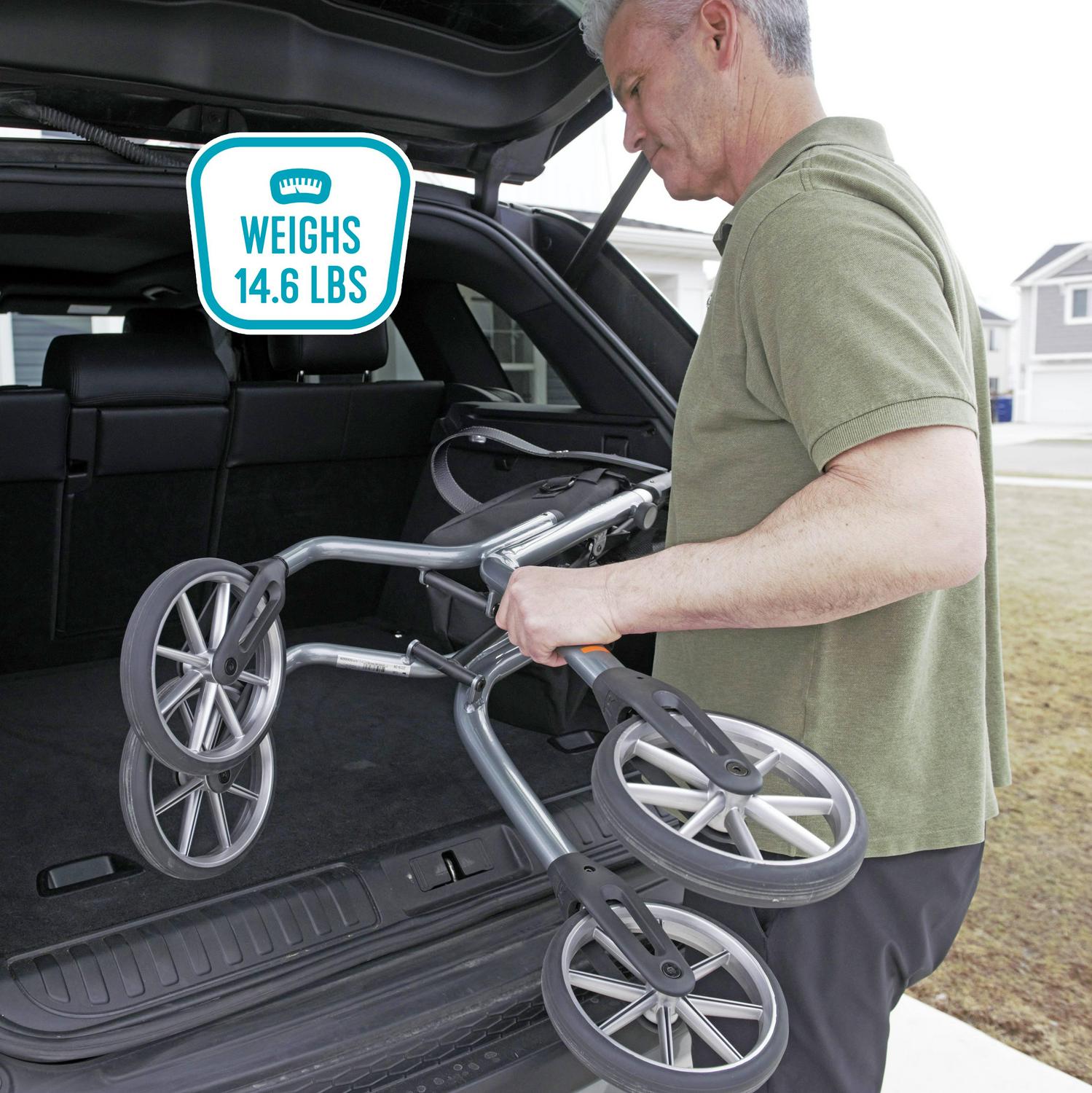 Stander Let's Move Rollator, Lightweight Four Wheel Walker with Seat, Gray - Image 2