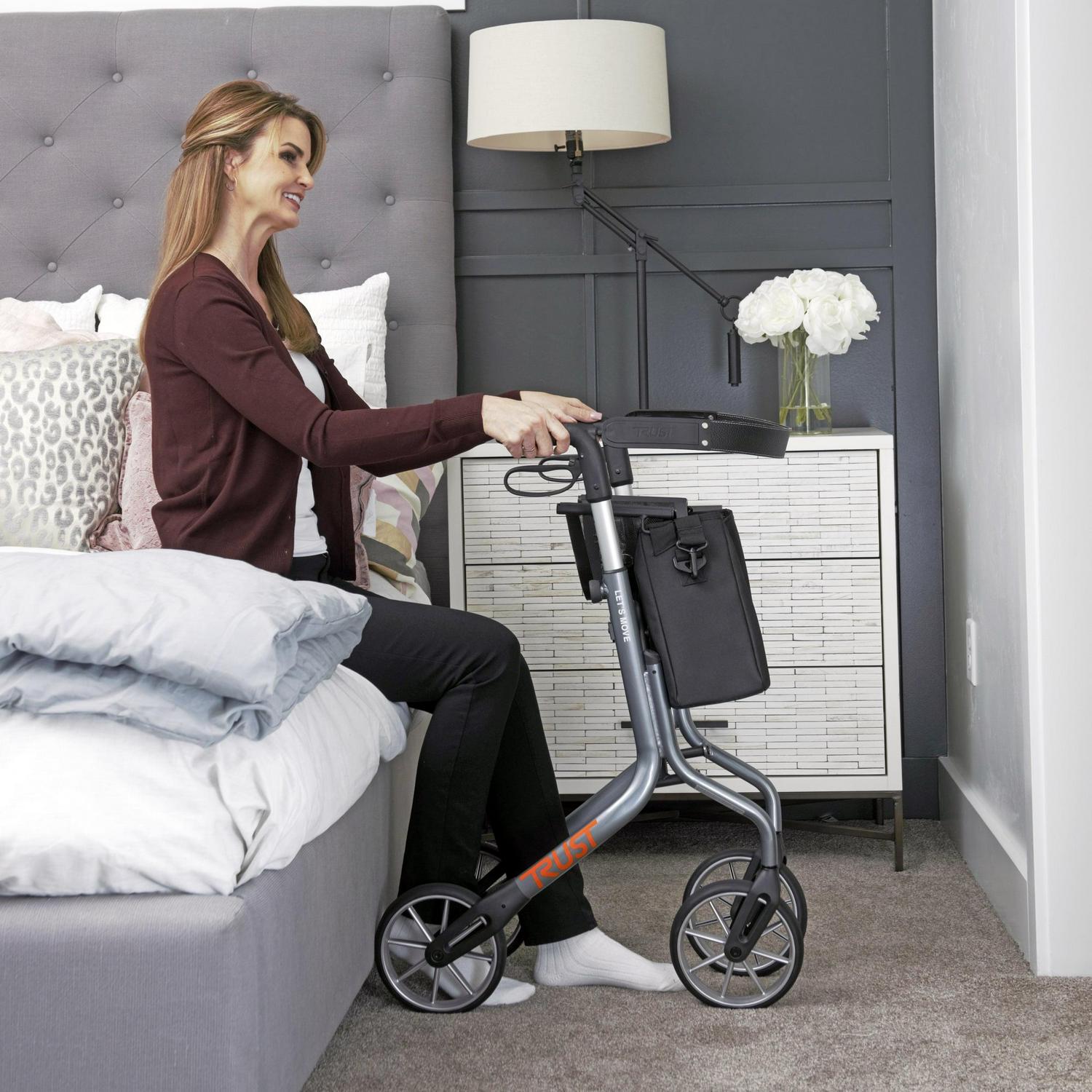 Stander Let's Move Rollator, Lightweight Four Wheel Walker with Seat, Gray - Image 3