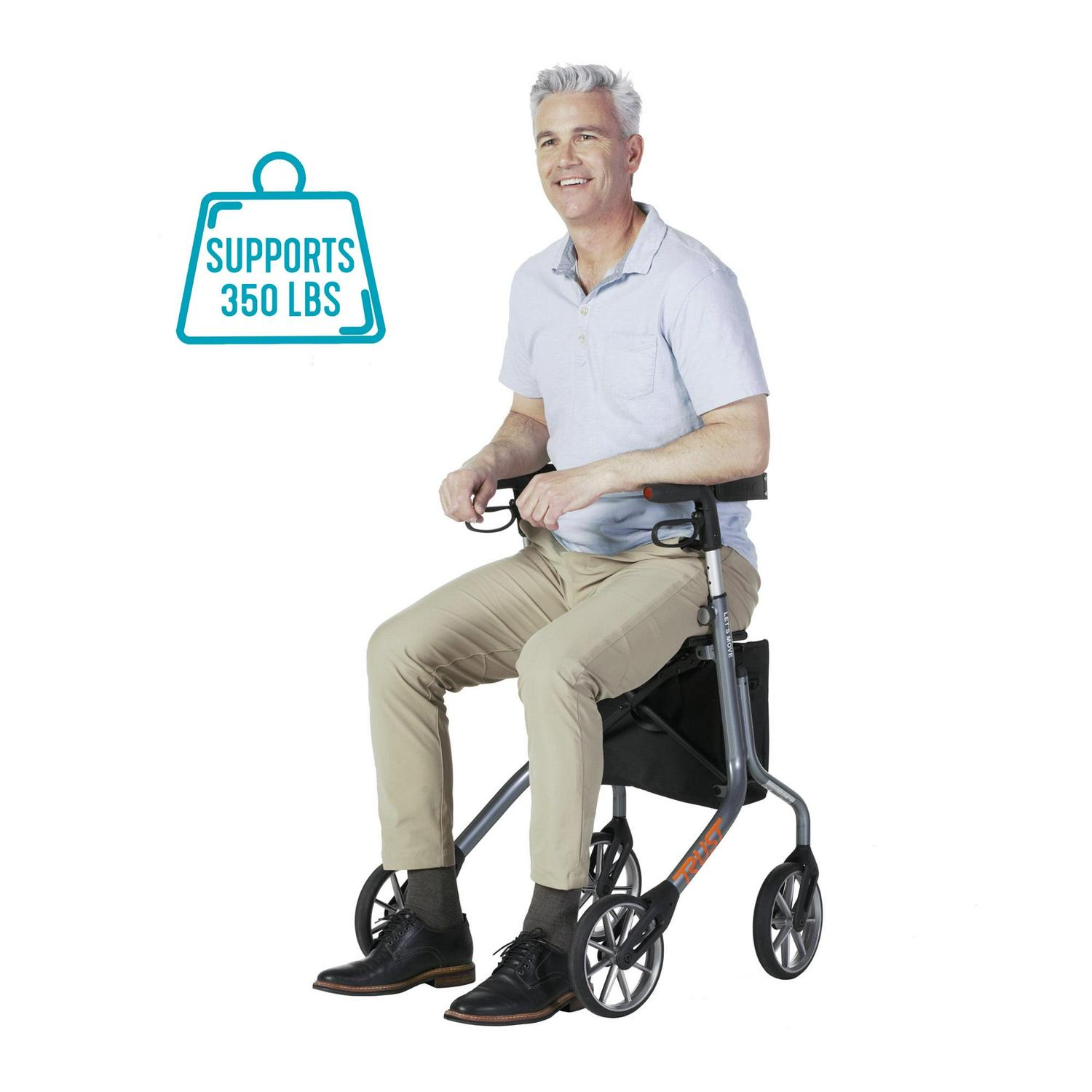 Stander Let's Move Rollator, Lightweight Four Wheel Walker with Seat, Gray - Image 8