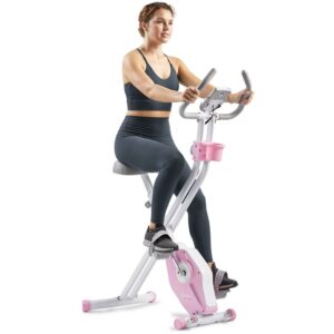 Sunny Health & Fitness Foldable Pink Magnetic Exercise Cycling Upright X-Bike Pro, 300LB Capacity w Smart Bluetooth & FREE SunnyFit® App - P2320