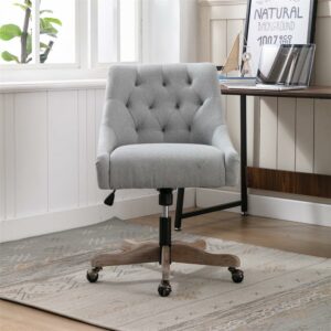 Modern Fabric Desk Chair Upholstered Swivel Office Desk Chair with Ergonomic Backrest and Adjustable Height, Gray