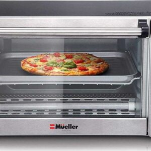 Toaster Oven 4 Slice, Multi-function Stainless Steel Finish with Timer - Toast - Bake - Broil Settings, Natural Convection - 1100 Watts of Power, Includes Baking Pan and Rack by Mueller Austria