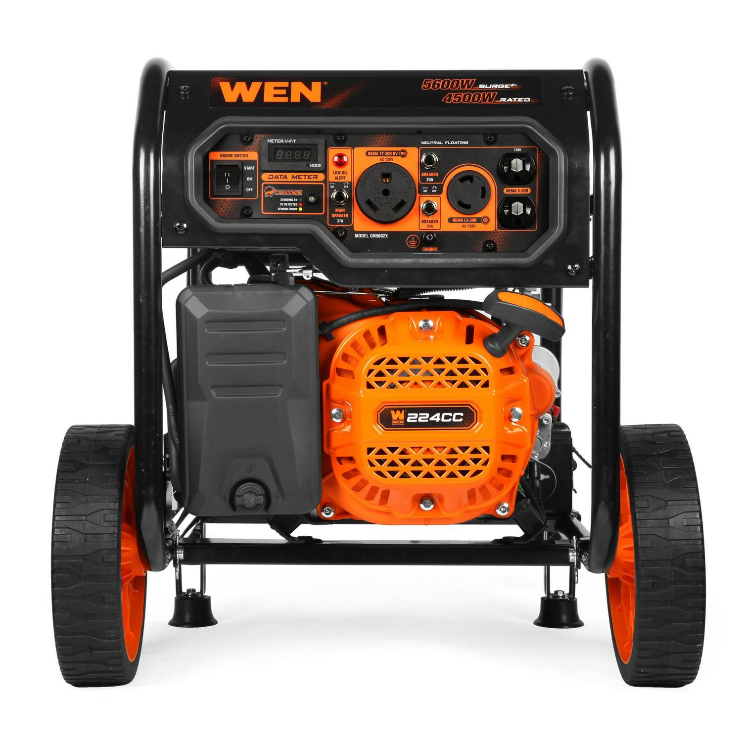 WEN 5,600-Watt Portable Generator with Wheel Kit, Electric Start, 224cc, Transfer-Switch, RV-Ready, and CO Watchdog (GN5602X) - Image 8