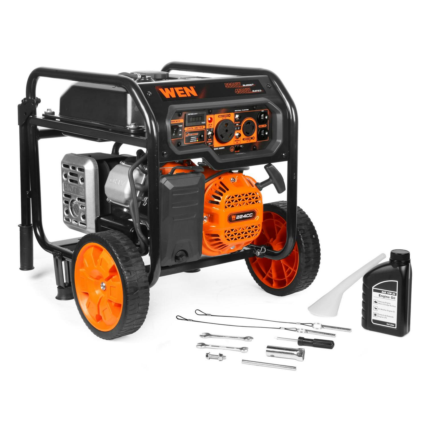 WEN 5,600-Watt Portable Generator with Wheel Kit, Electric Start, 224cc, Transfer-Switch, RV-Ready, and CO Watchdog (GN5602X) - Image 12