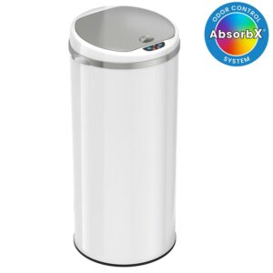 iTouchless Stainless Steel Sensor Trash Can w/AbsorbX Odor Control White 13 Gal MT13RW