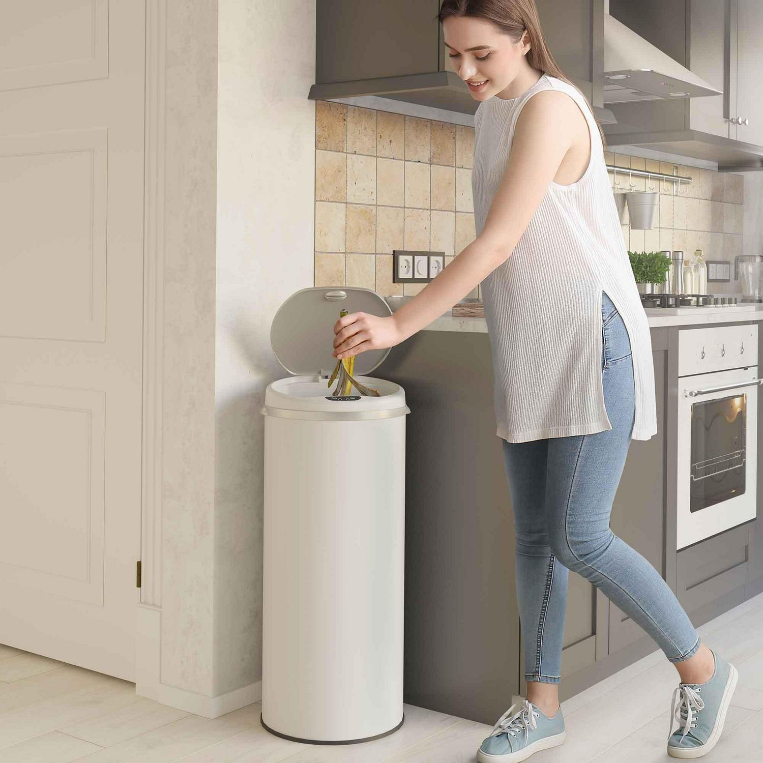 iTouchless Stainless Steel Sensor Trash Can w/AbsorbX Odor Control White 13 Gal MT13RW - Image 3