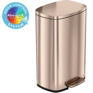 iTouchless SoftStep 13.2 Gallon Rose Gold Stainless Steel Step Trash Can with Odor Control System, 50 Liter Pedal Garbage Bin for Kitchen, Office, Home - Silent and Gentle Open and Close